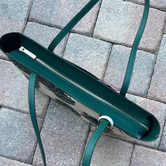 kate spade | Bags | Kate Spade Cara Large Tote Monstera Leaves Large Slim Bifold Wallet Cream 